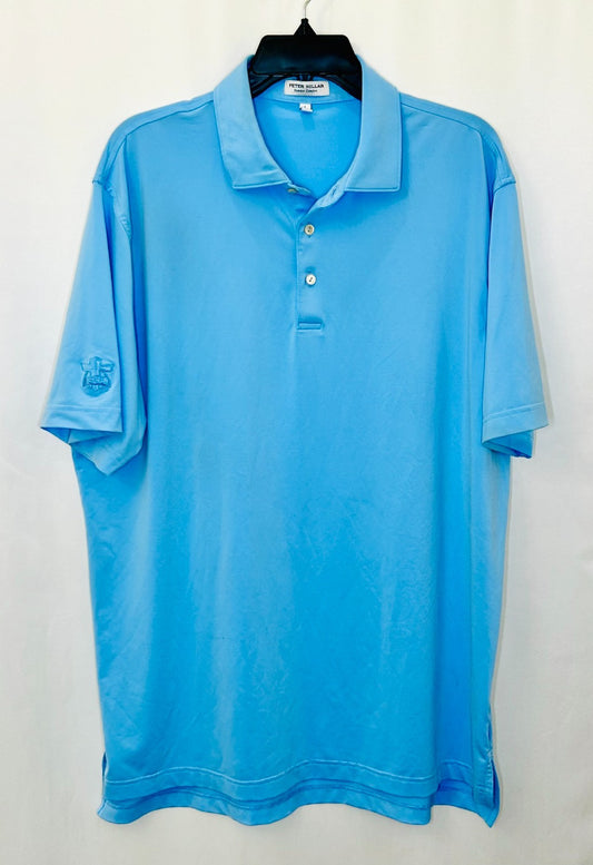 Peter Millar Summer Comfort Polo Shirt Mens Large Blue Golf Embroidered Wicking