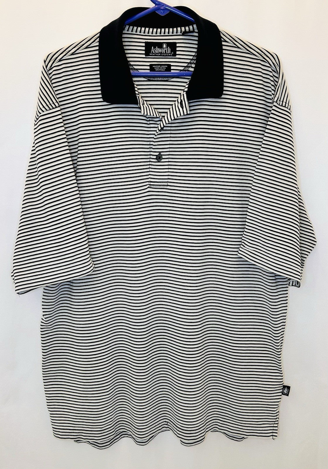Ashworth Polo Striped Golf Shirt - White/Navy - Men’s XL - Breathable