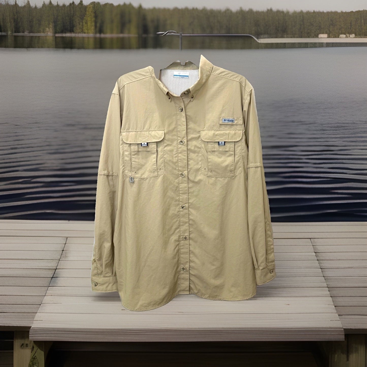 Columbia PFG Men's XL Tan Long Sleeve Button Up Fishing Hiking Vent Shirt
