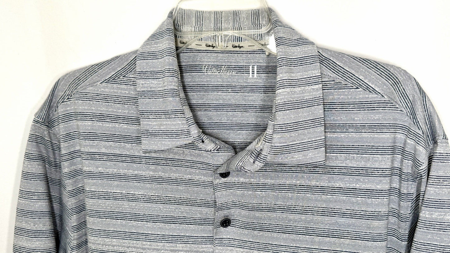 Walter Hagen Performance Golf Hawaiian Shirt / Size L / Gray Striped / 11 Majors