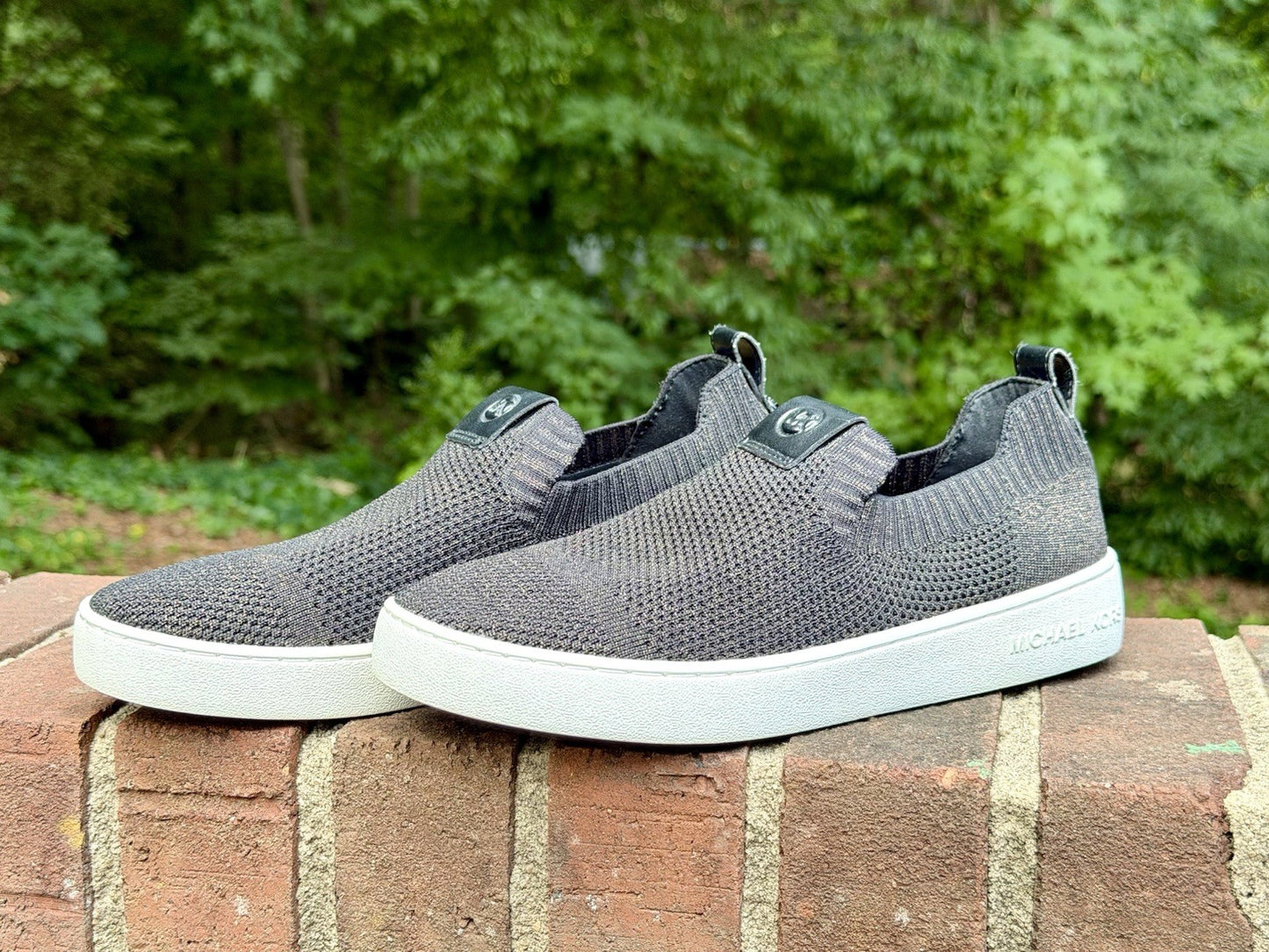MICHAEL KORS Juno Knit Slip On Sneakers Black Bronze Metallic Women’s Size 7 M
