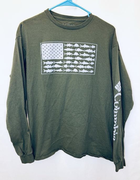 Columbia Men’s PFG Sportswear Long Sleeve T-Shirt Large | Olive Green With Logo