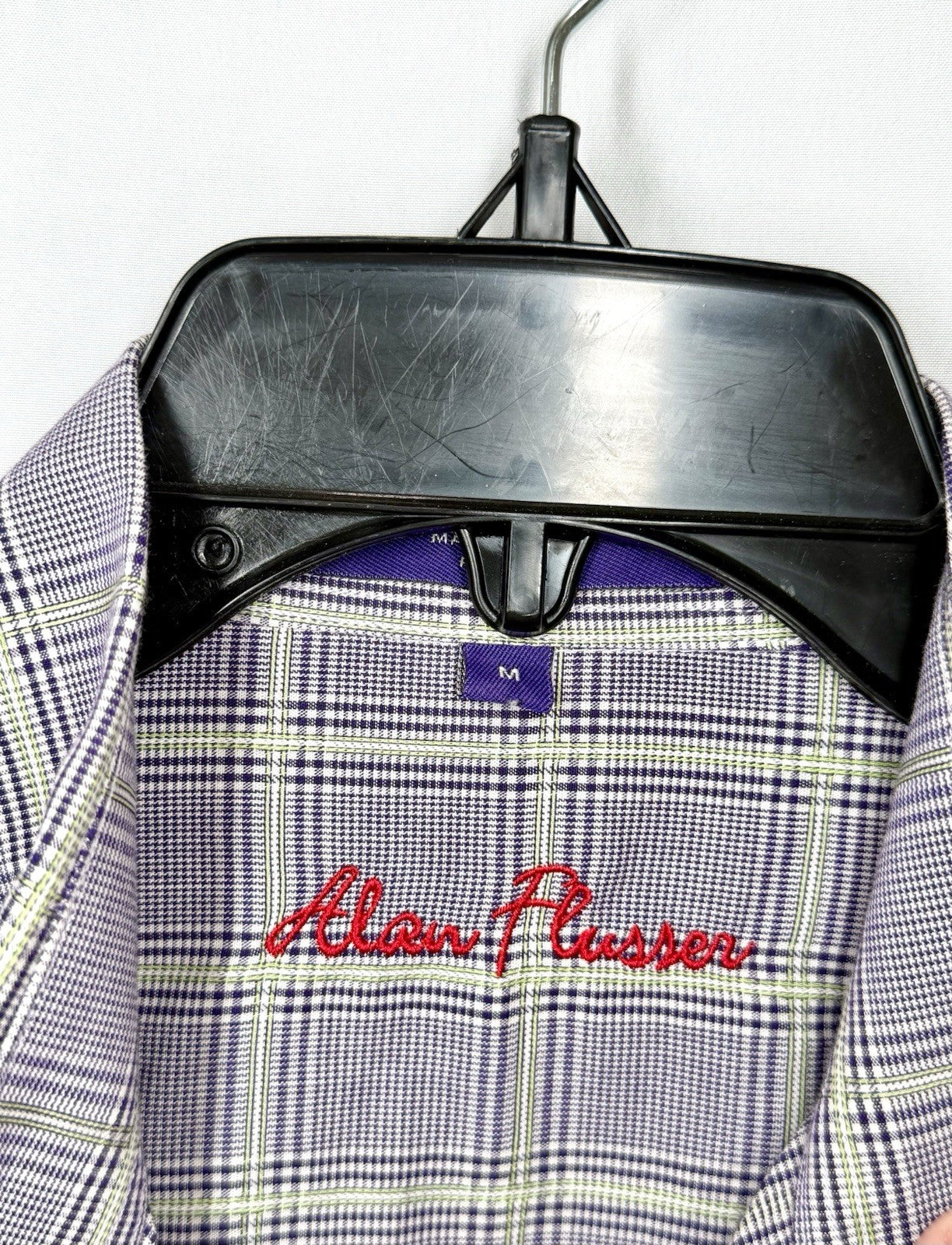 Alan Flusser Men's L Purple Lavender Plaid Check Button Up Long Sleeve Shirt