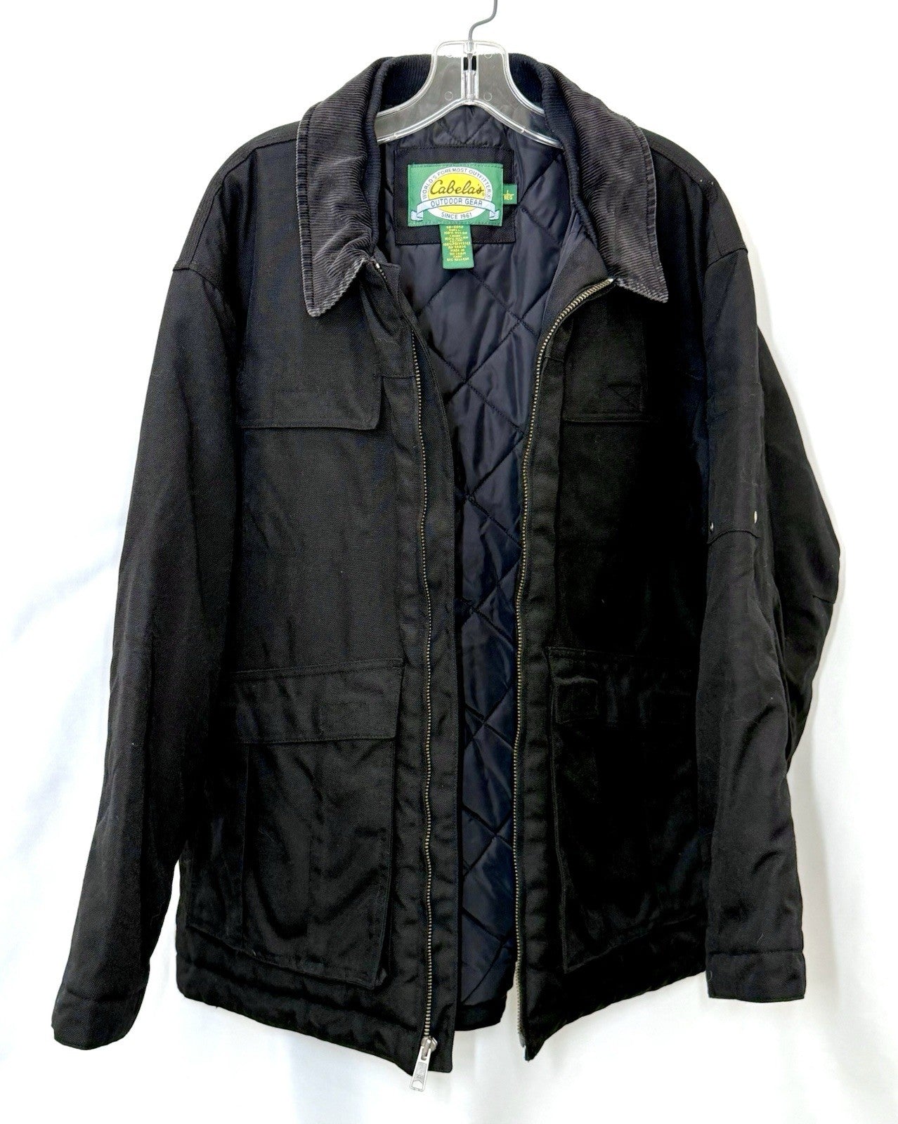 Vintage Cabelas Outdoor Gear Jacket Mens L Black Nylon Quilted Insulated Work