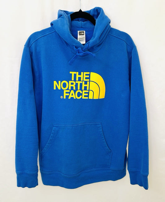 The North Face Hoodie Men’s Large Blue Yellow Pullover Sweatshirt Logo Cotton