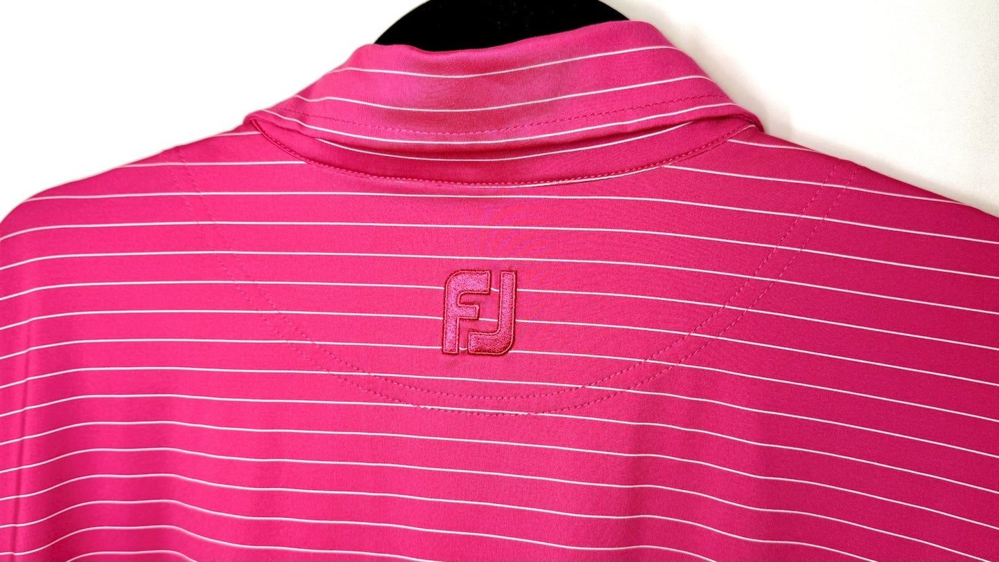FootJoy Mens Golf Polo Shirt Pink White Striped Stretch Embroidered Top Tall L