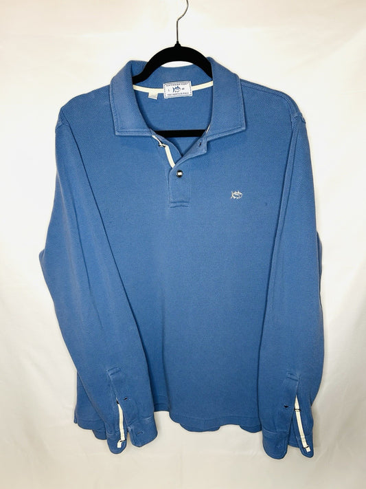 Southern Tide Skipjack Polo Long Sleeve Casual Shirt Blue Men's Large