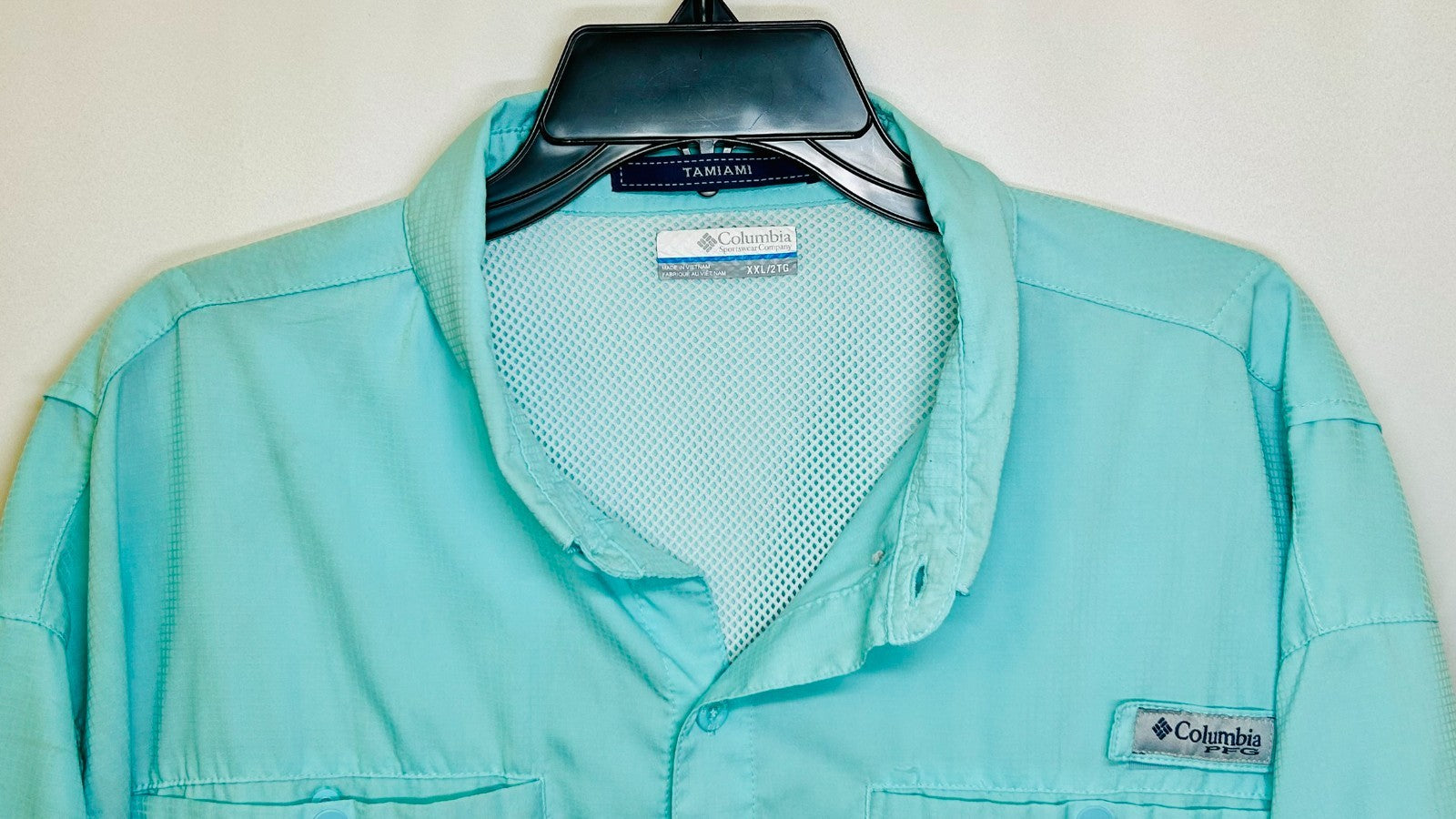 Columbia PFG Tamiami Teal Short Sleeve Vented Fishing Shirt Mens Size XXL