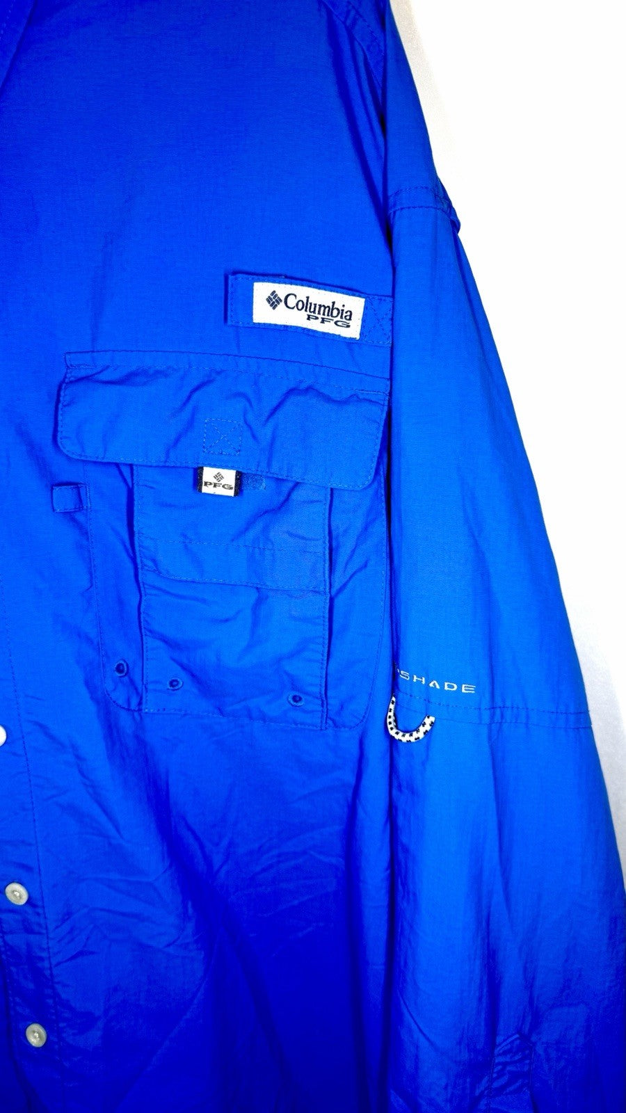 Columbia PFG Men’s Shirt Button Down Roll Tab Sleeve Blue Fishing Size Large