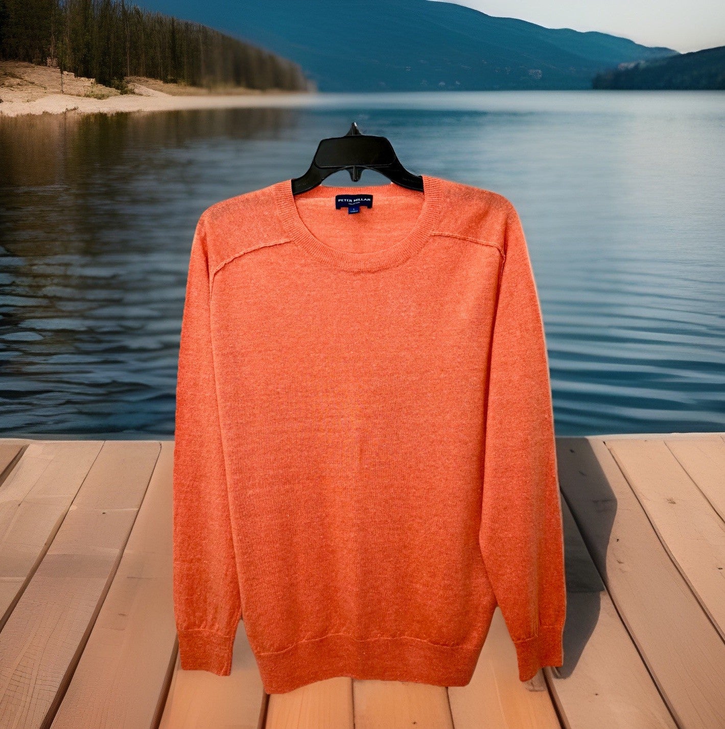 PETER MILLAR COLLECTION Men's L Crewneck Sweater Coral/Orange Luxury NWOT