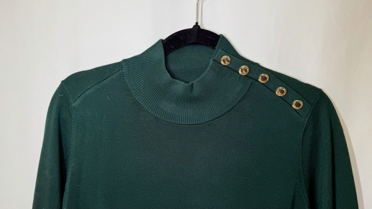 Calvin Klein Womens Turtleneck Dark Green Sweater Long sleeve M Gold Buttons