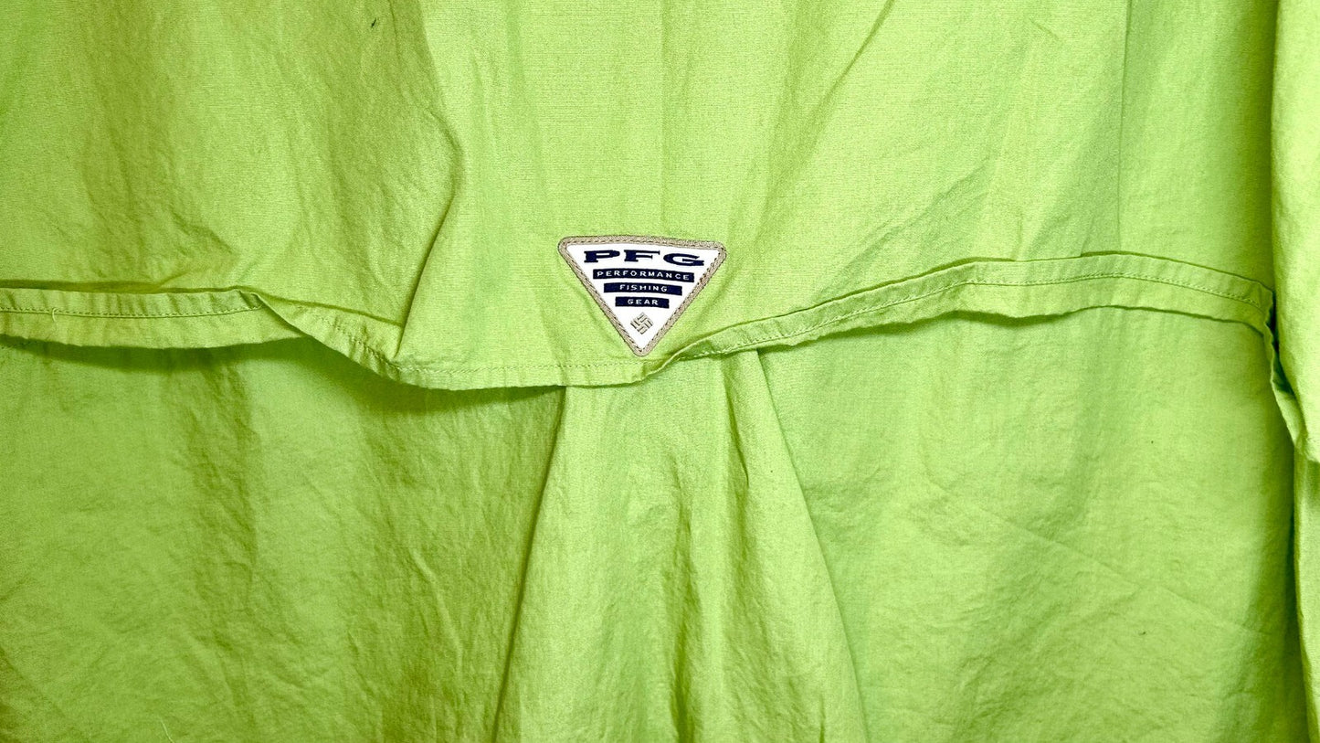 Columbia PFG Shirt Mens Large Green Bonehead Fishing Short Sleeve Vented Pockets
