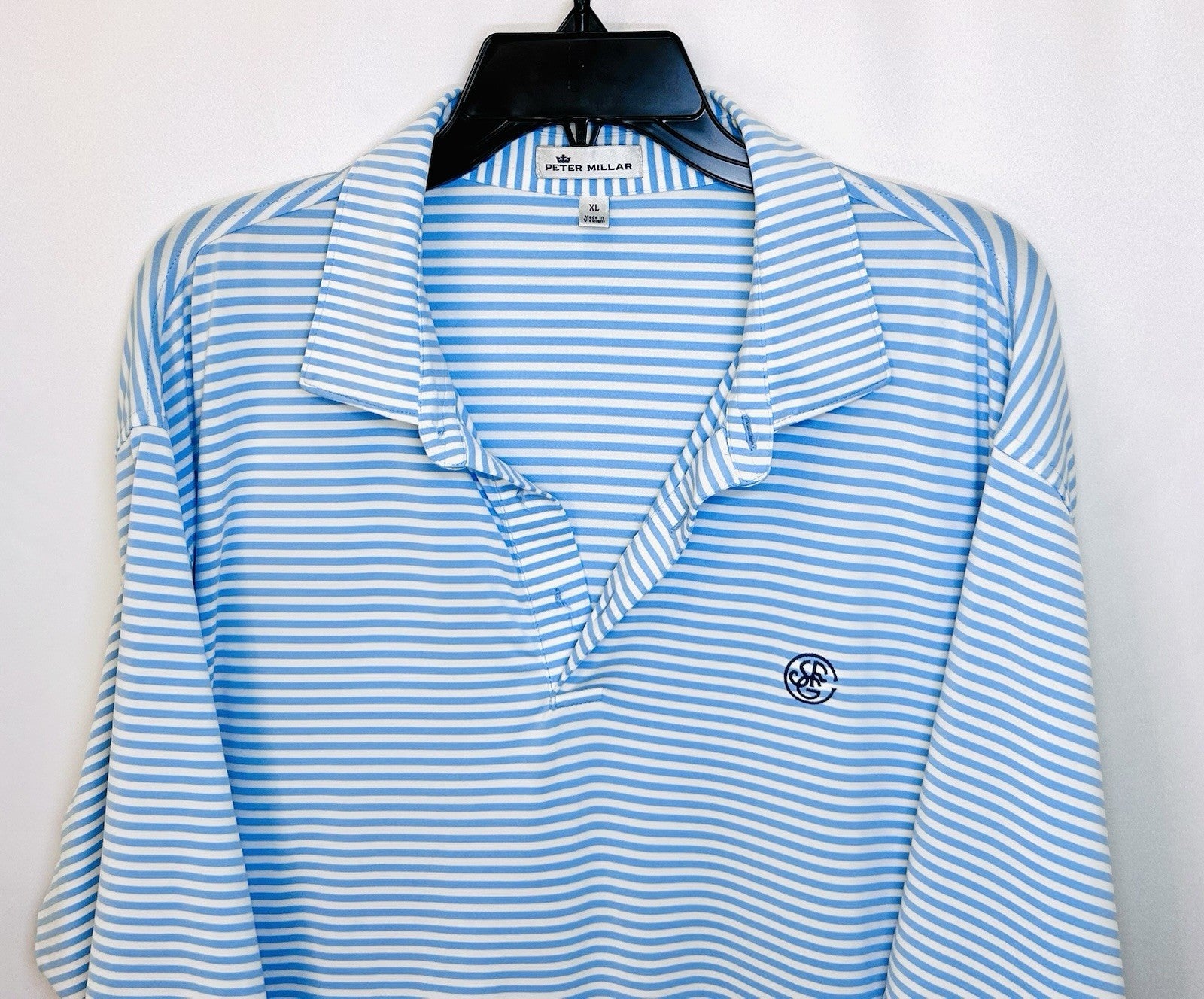 Peter Millar Polo XL Crown Crafted Performance Blue Striped Golf Shirt Collared