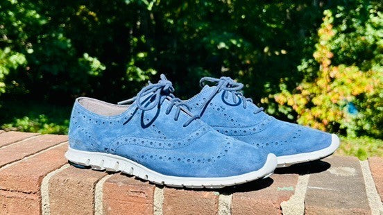 Cole Haan Zerogrand Wingtip Oxfords Blue Suede Women's Shoes Size 7.5 B EUC