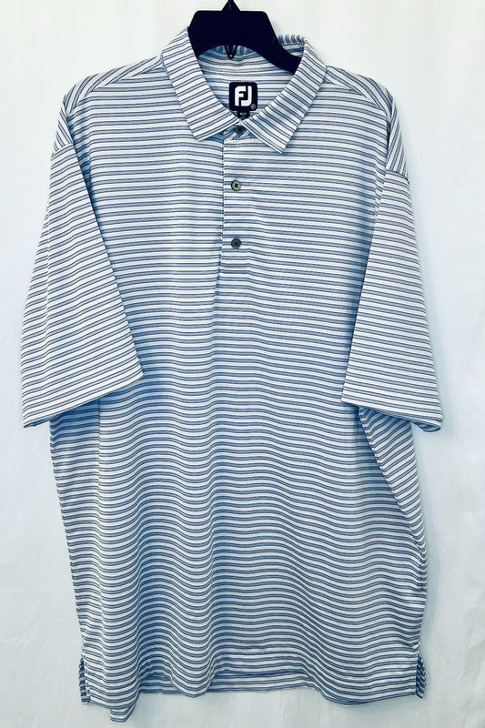 FootJoy FJ Polo Golf Shirt Men 2XL Blue/White Striped Short Sleeve Performance