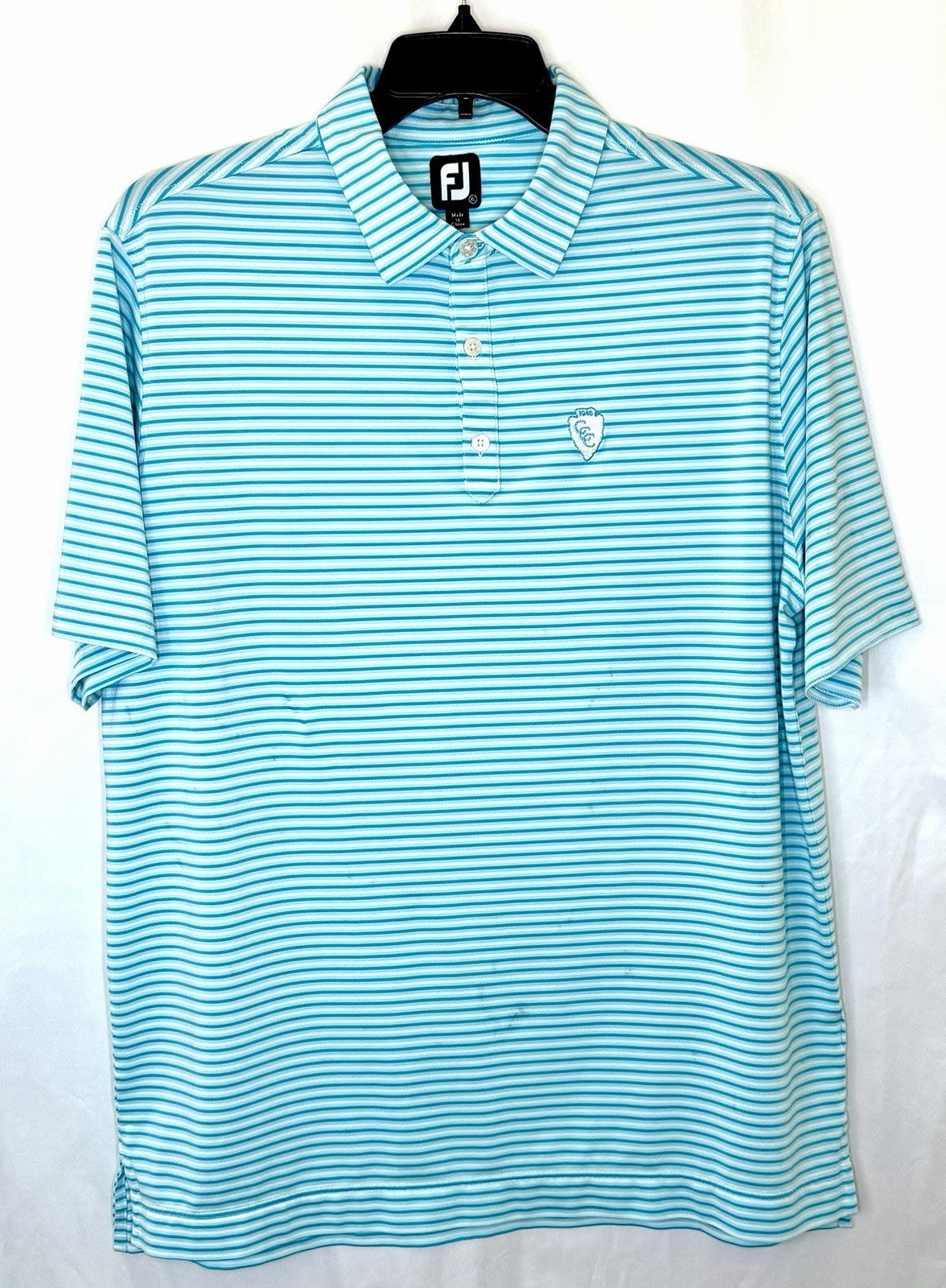 Foot Joy Polo Shirt Mens Teal Striped Stretch Golf Performance Size XL Logo