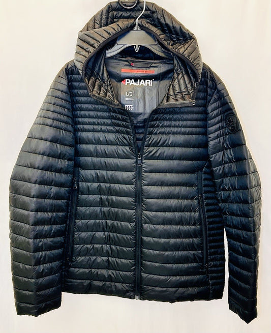 PAJAR MEN'S OSPREY QUILTED & PUFFER LIGHTWEIGHT BLACK HOODED JACKET SIZE LARGE