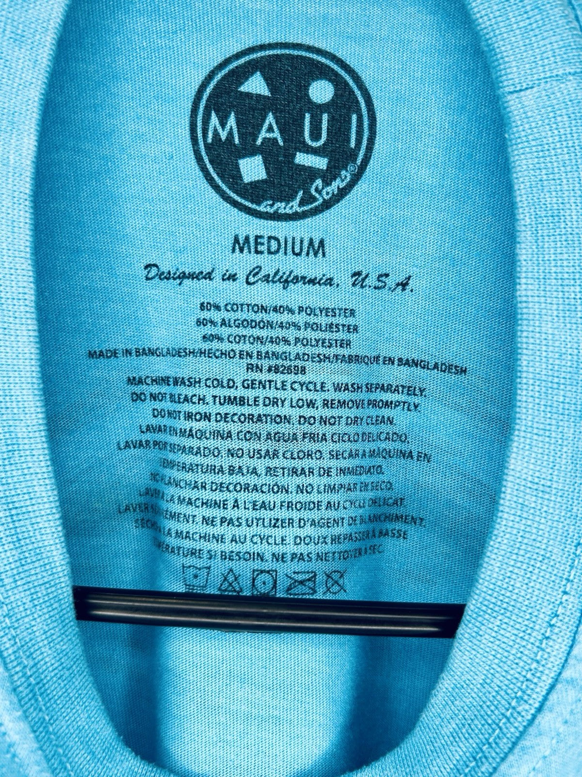 Maui & Sons (M) Medium Mens T-Shirt Ocean Blue Graphic Tee