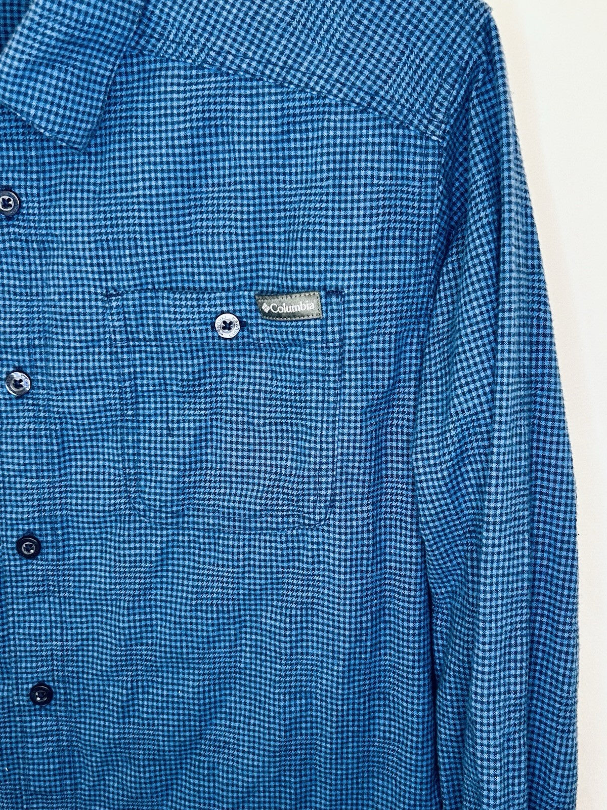 COLUMBIA SPORTSWEAR CO. Mens Size M Blue Plaid Flannel Shirt Cotton/Stretch