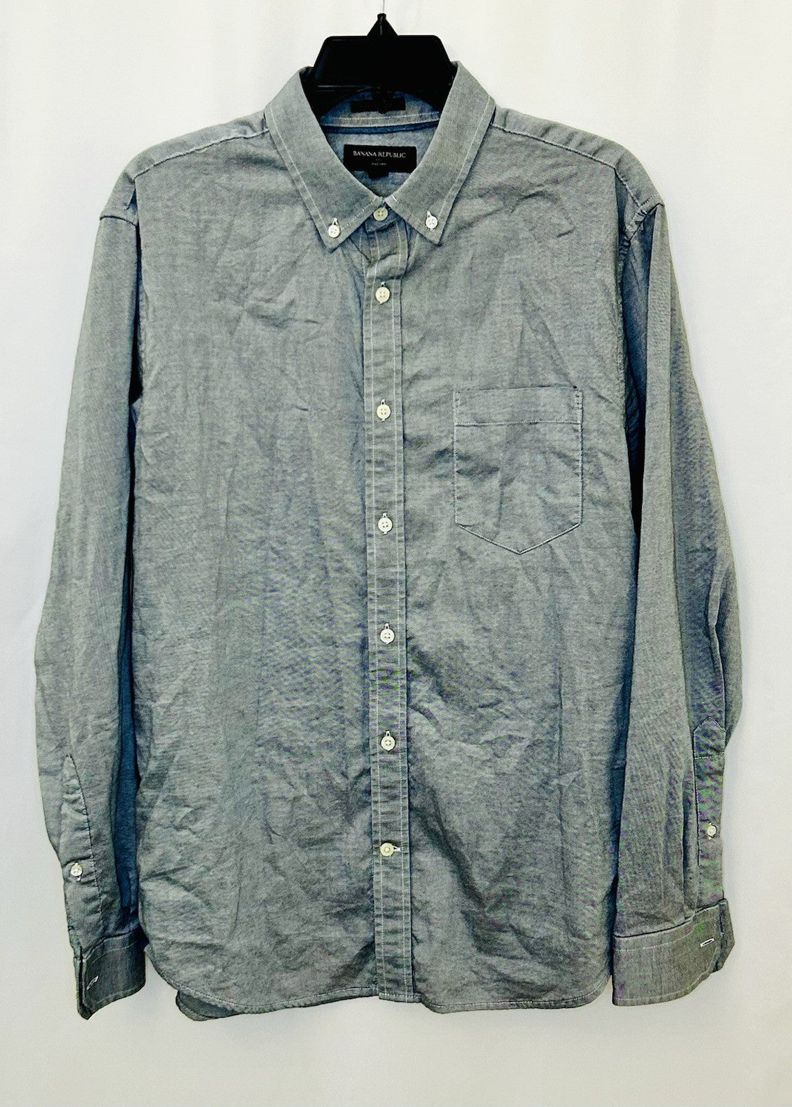 BANANA REPUBLIC Mens Grey Untucked Fit Oxford Shirt Stretch Size L Large
