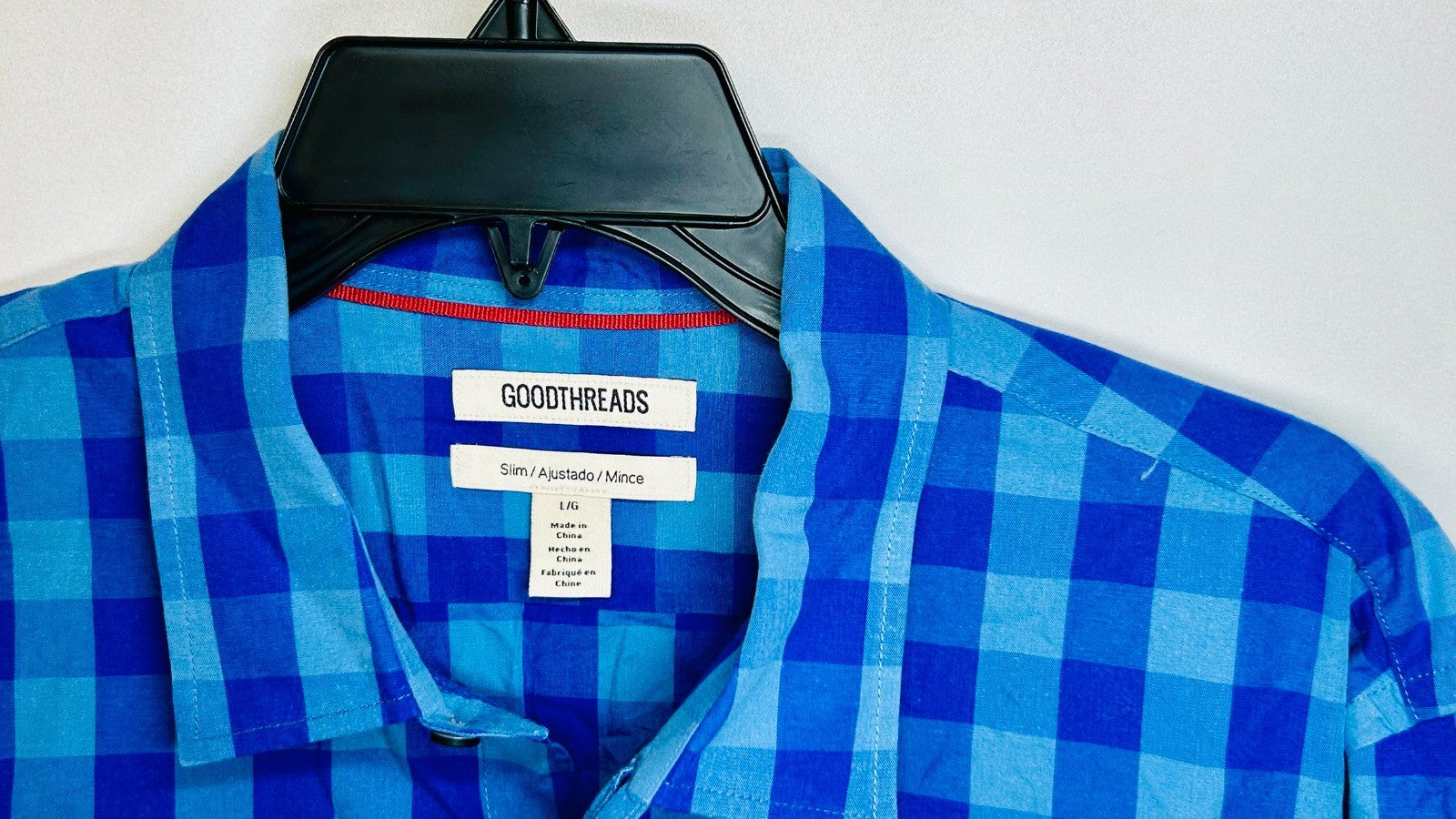 Goodthreads Mens Button Up Shirt  Large Blue Checkered Slim Fit Casual Cotton