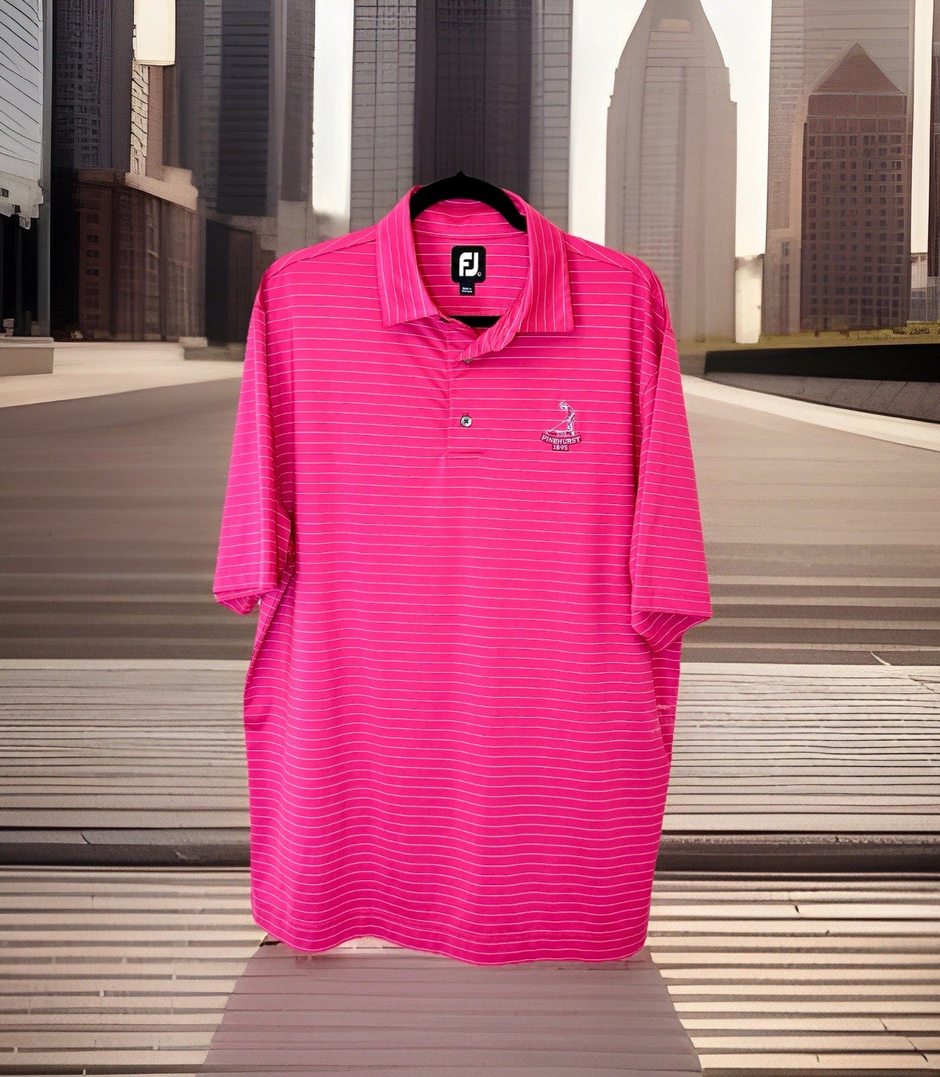 FootJoy Mens Golf Polo Shirt Pink White Striped Stretch Embroidered Top Tall L