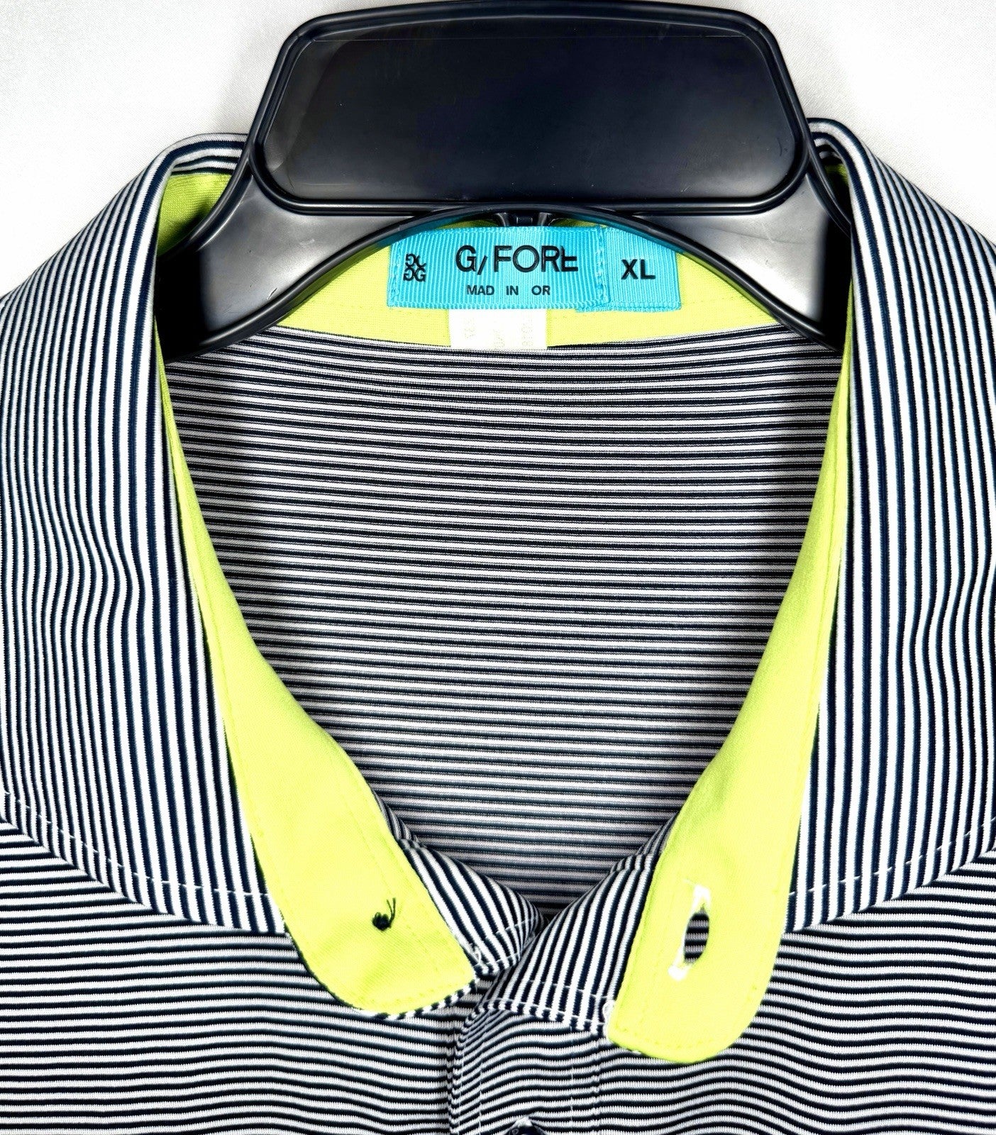 G/FORE Stripe Golf Performance Polo Shirt - Men's Size XL - Gray/Yellow/Teal