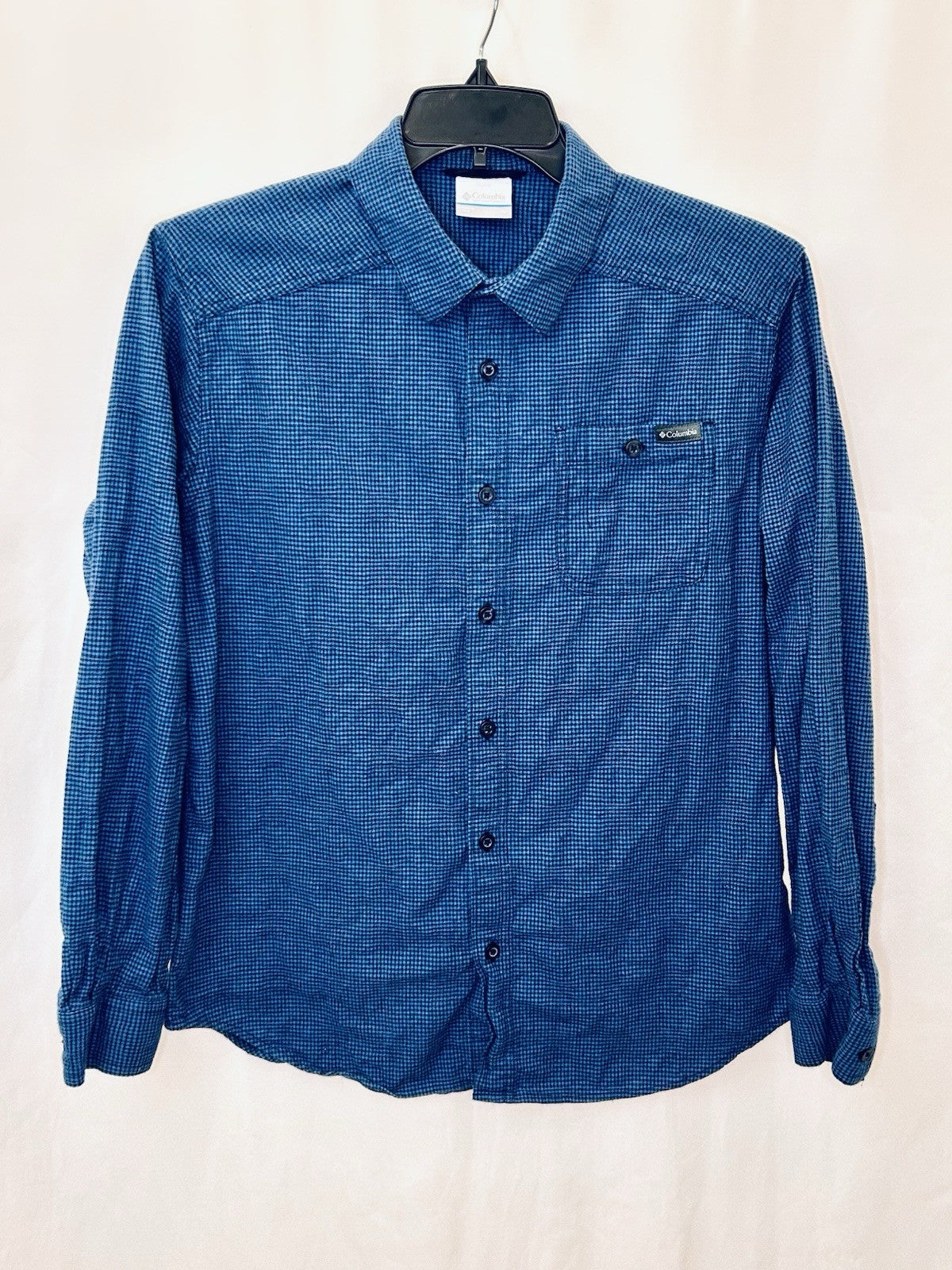 COLUMBIA SPORTSWEAR CO. Mens Size M Blue Plaid Flannel Shirt Cotton/Stretch