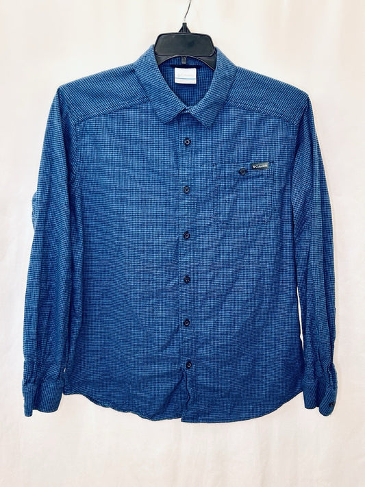 COLUMBIA SPORTSWEAR CO. Mens Size M Blue Plaid Flannel Shirt Cotton/Stretch