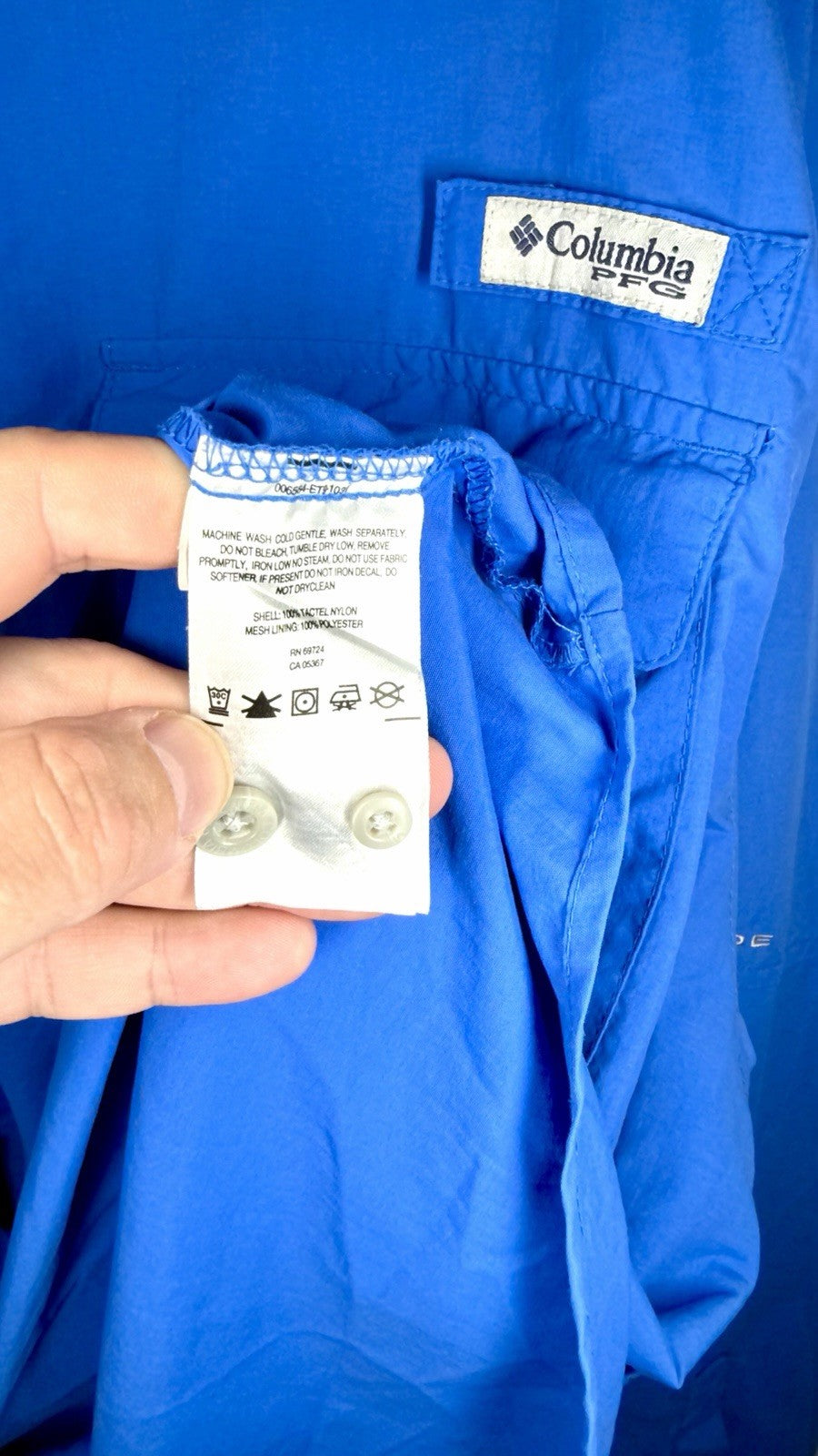 Columbia PFG Men’s Shirt Button Down Roll Tab Sleeve Blue Fishing Size Large