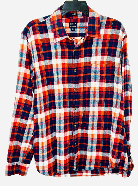 J CREW Flannel Button Up Shirt Slim Fit Long Sleeve Plaid Size Large