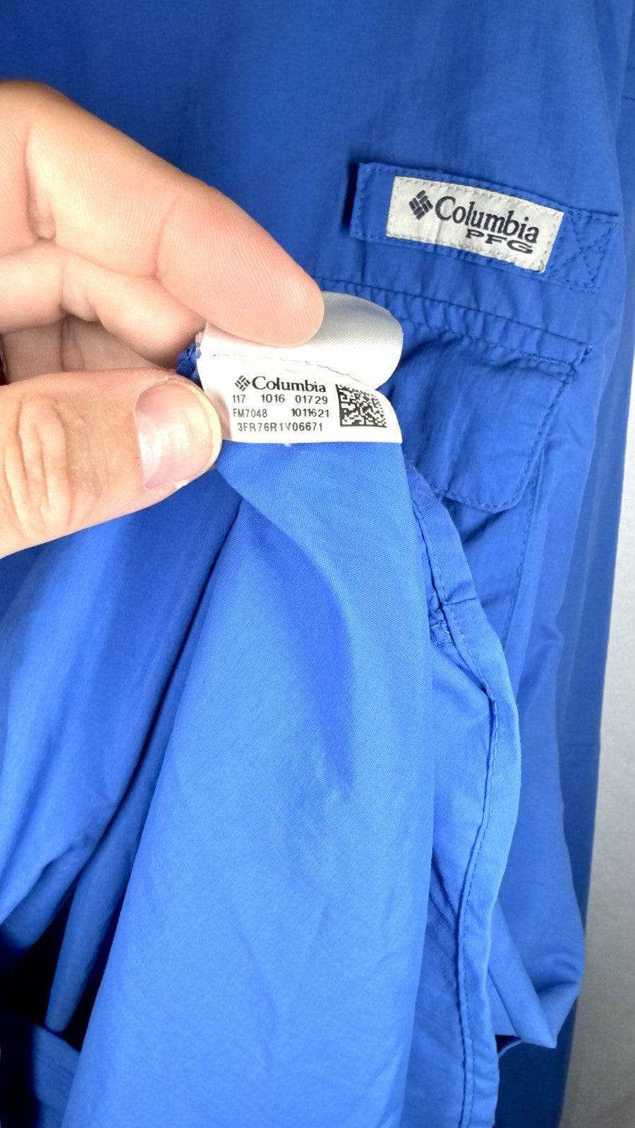 Columbia PFG Men’s Shirt Button Down Roll Tab Sleeve Blue Fishing Size Large