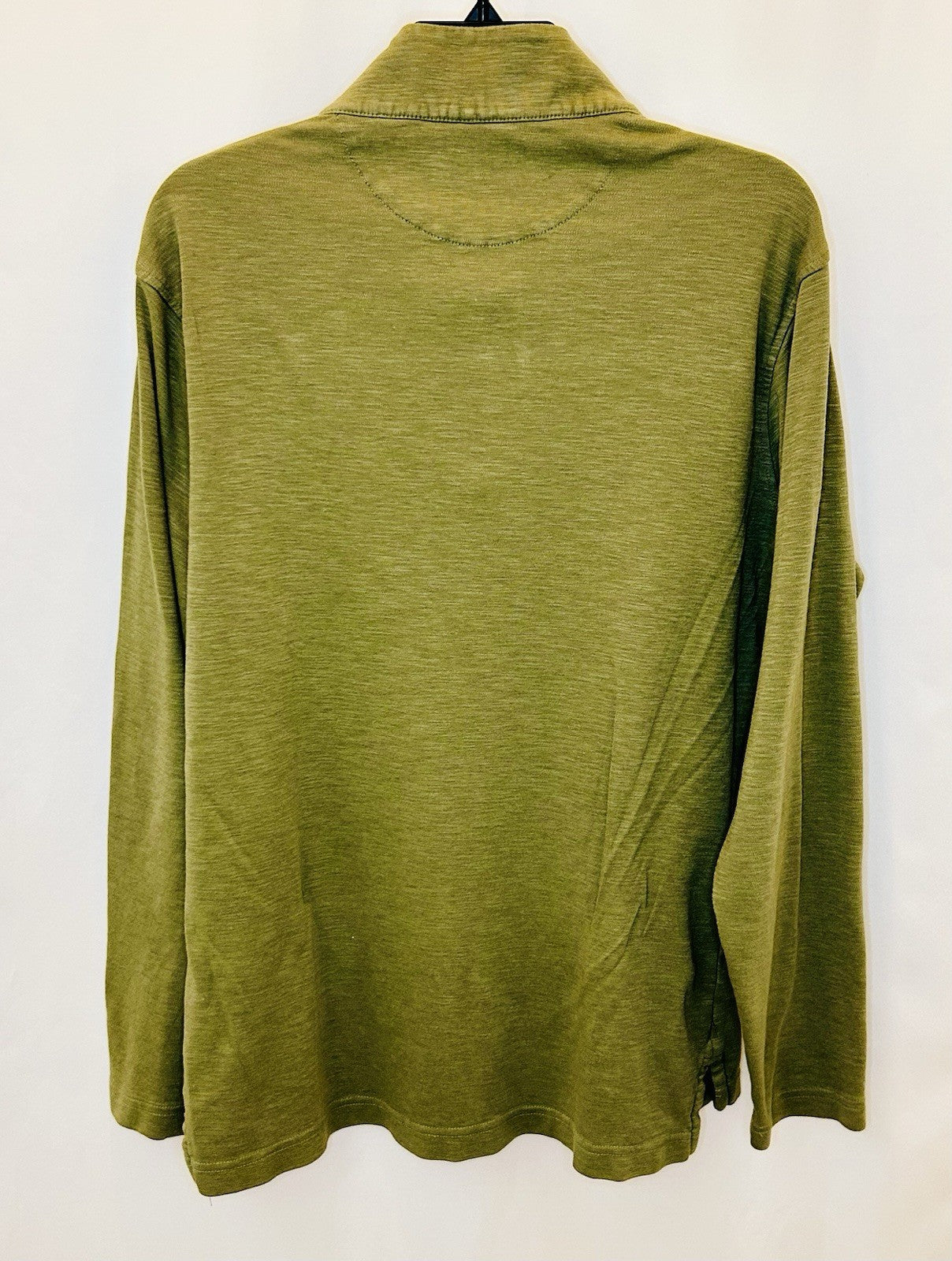 Fish Hippie 1/4 Zip Pullover L Men Olive Green / Navy Cotton Modal Made India
