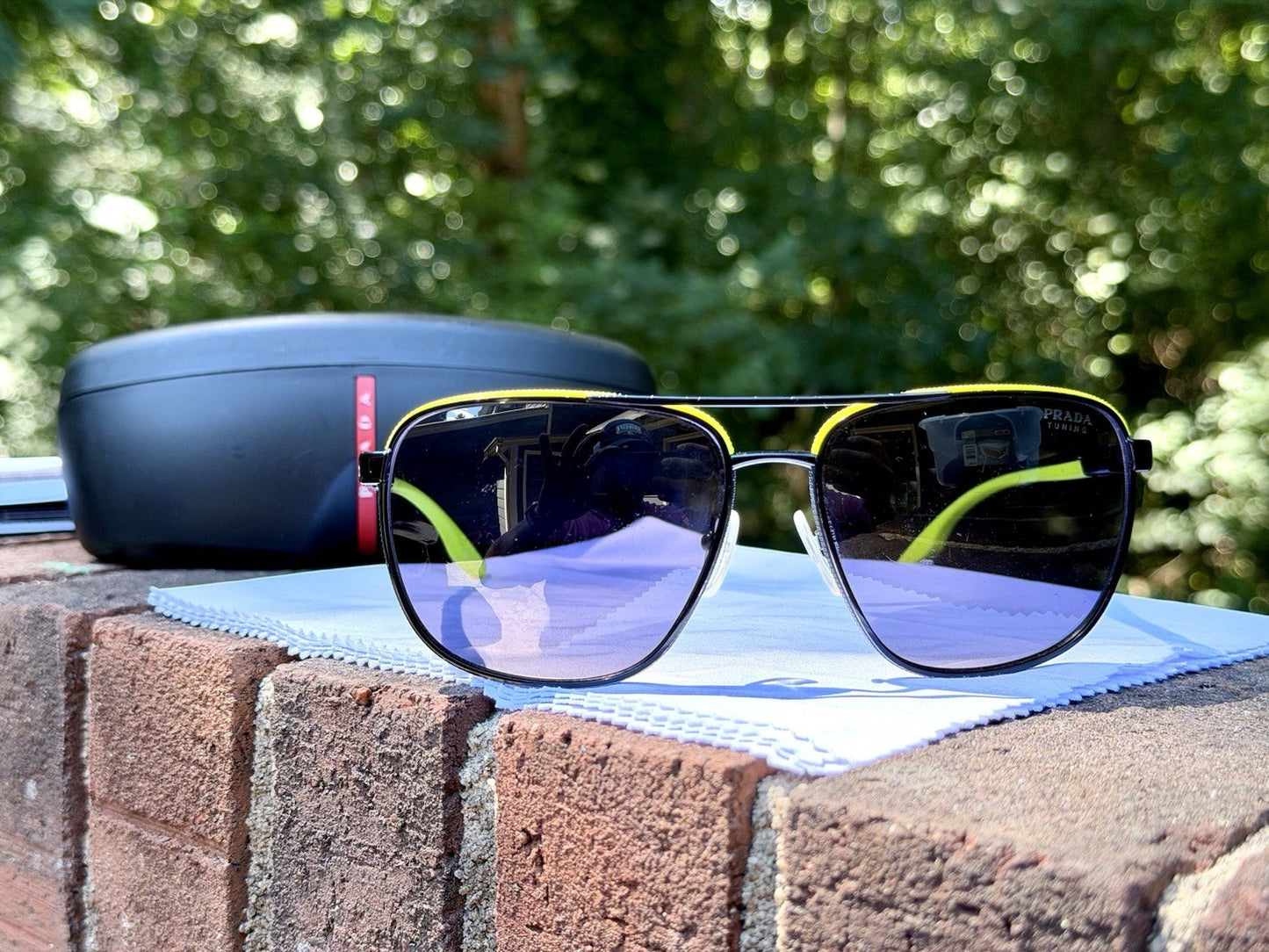 Prada Linea Rossa PS 50YS Sunglasses Matte Black Neon Yellow Aviator 62mm W/ COA