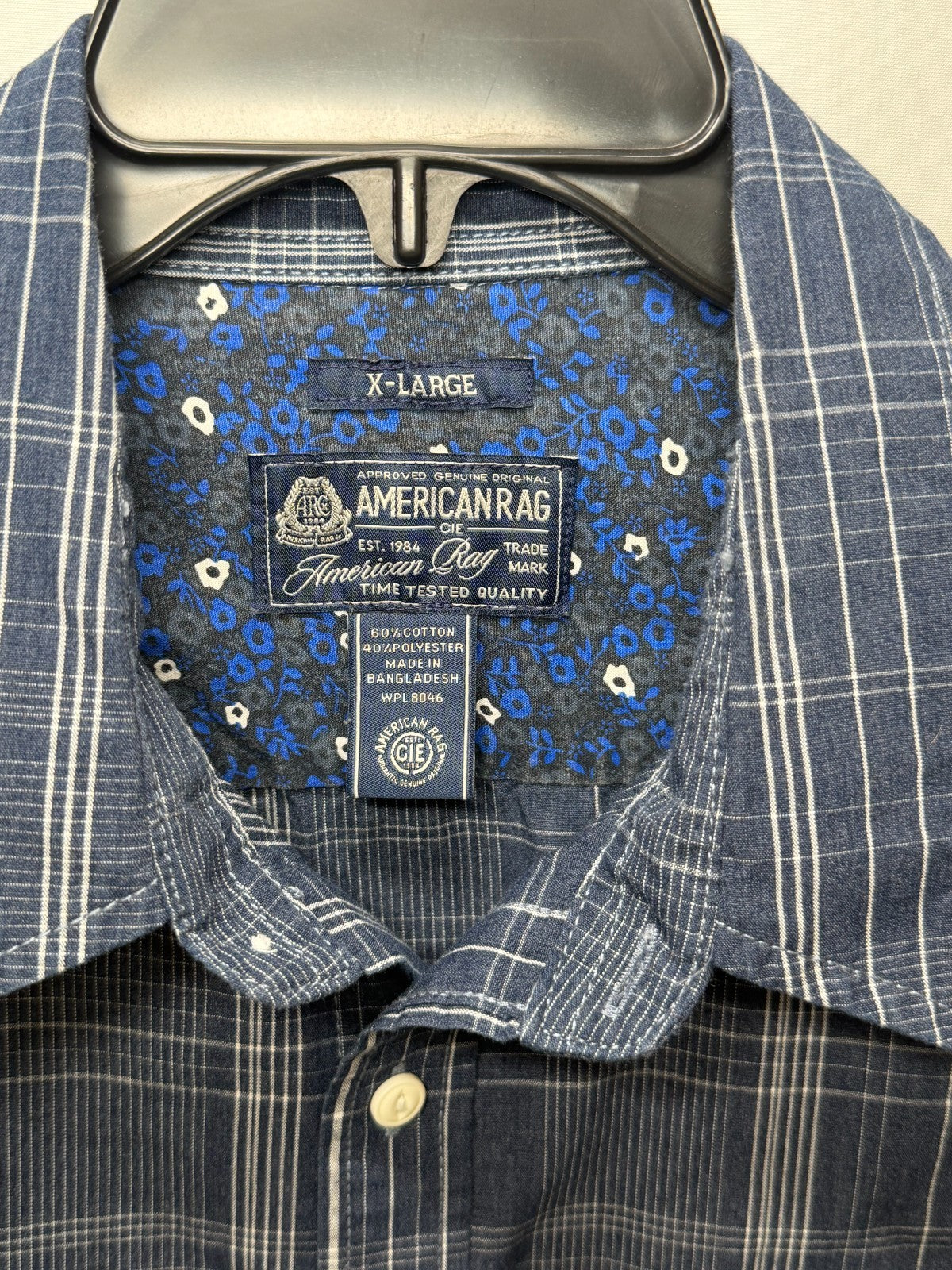 American Rag Men's Size X-Large XL Button Down Shirt Long Sleeve Blue Plaid