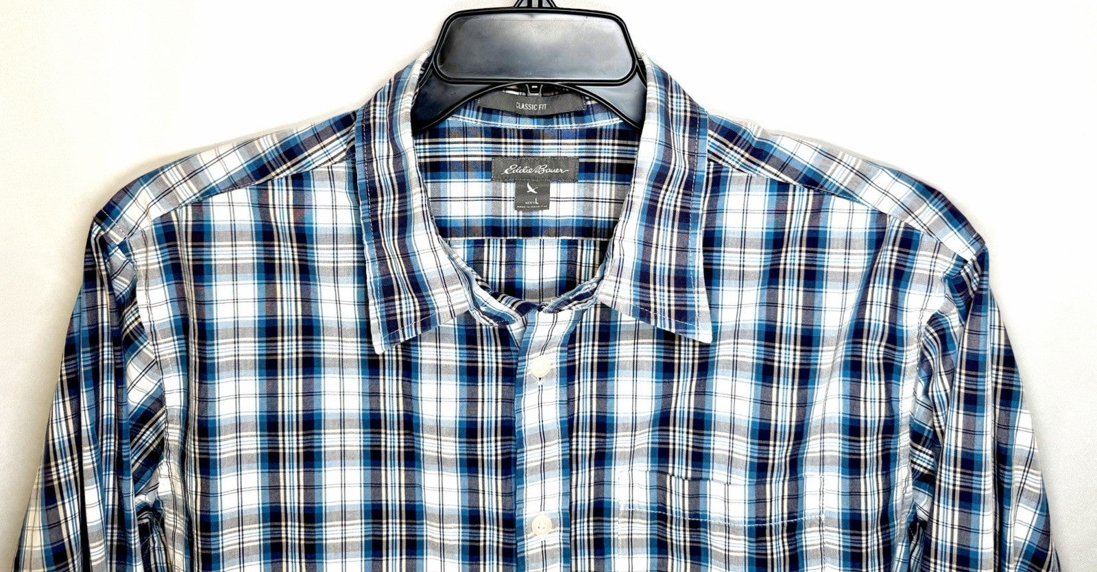 Eddie Bauer Men's Size L Classic Fit Button Down Shirt Long Sleeve Blue Plaid