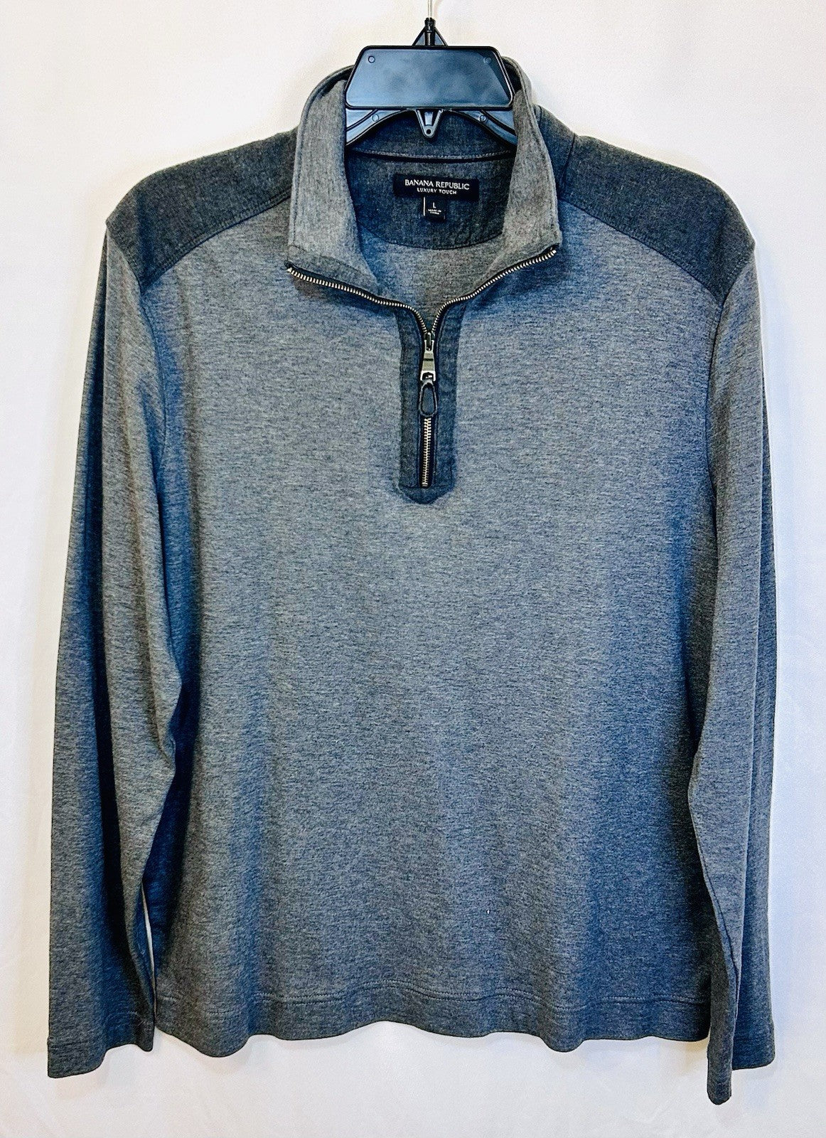 Banana Republic Luxury Touch Cotton Men's Large Gray 1/4 Zip Pullover