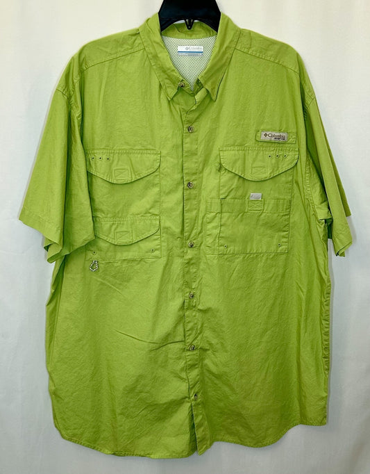 Columbia PFG Shirt Mens Large Green Bonehead Fishing Short Sleeve Vented Pockets