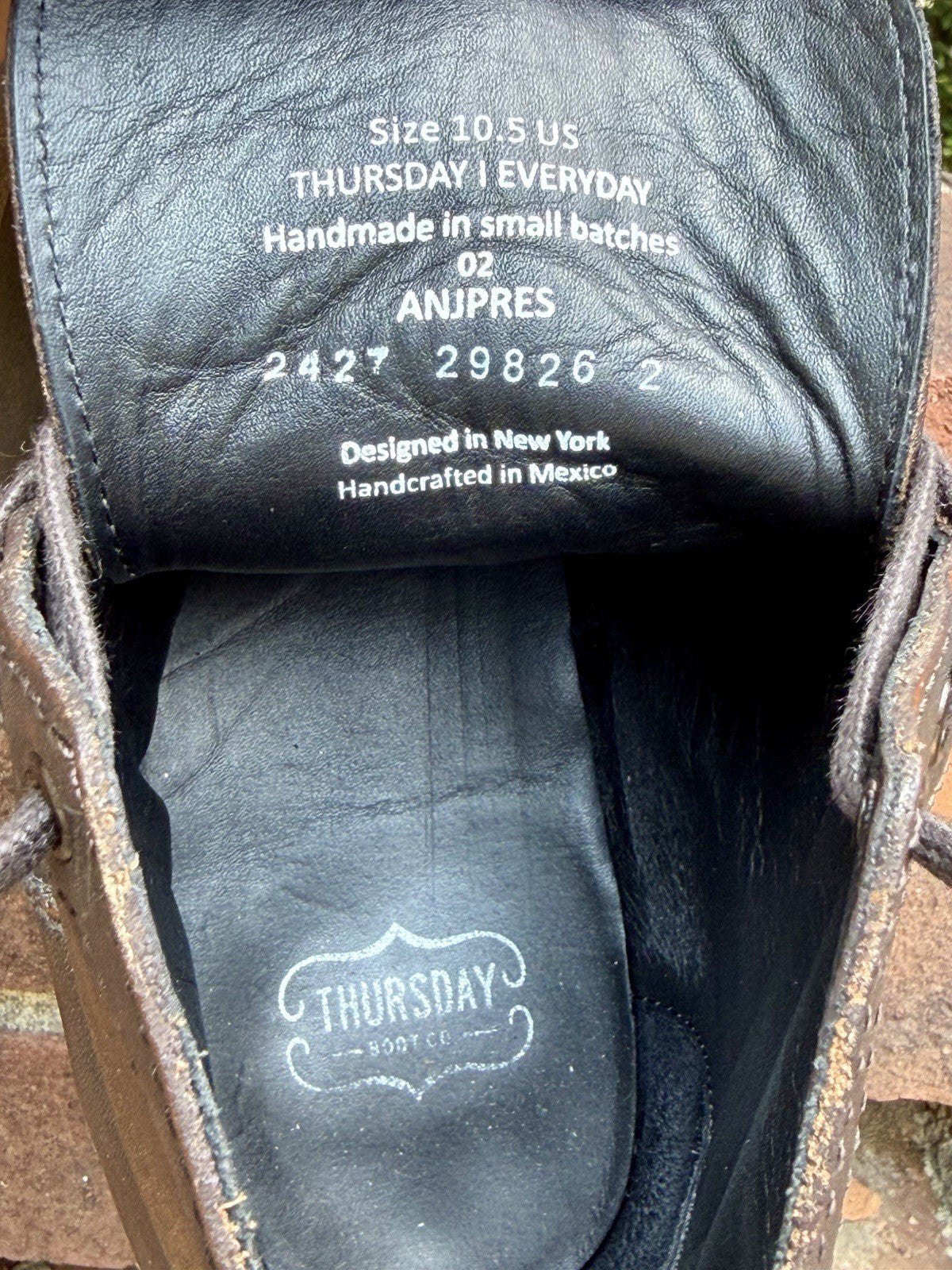 Thursday Boot Co President Anejo Leather Plain Toe Boots Men's Size 10.5 US