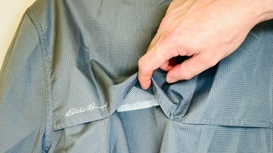 Eddie Bauer Shirt Men's M Gray Tech Woven Vented Pocket Fishing Hiking Outdoor