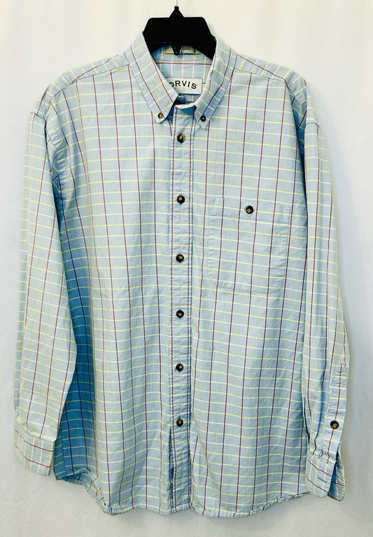 Orvis 100% Cotton Plaid Long Sleeve Button Down Shirt /Men's XL / Blue