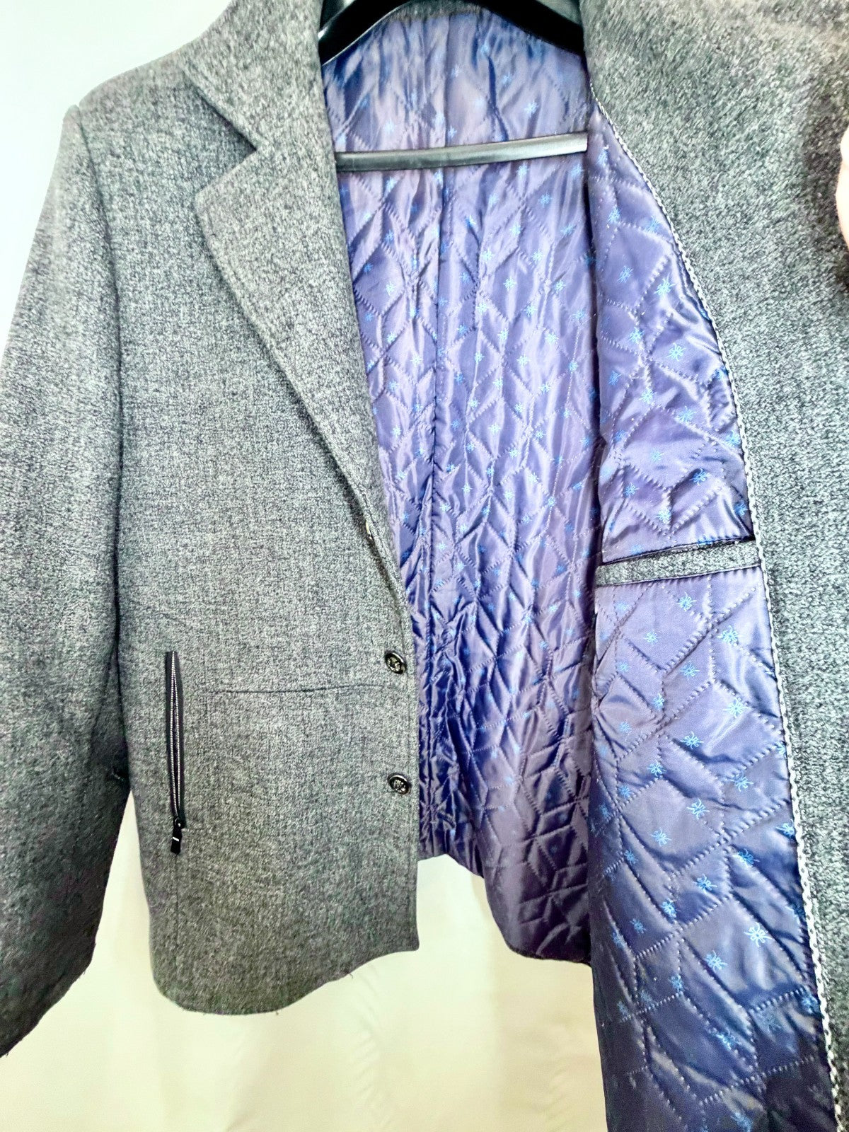 Jingpinfushi Mens L Wool Blend Overcoat Gray Quilted Lined 3 Button Coat Jacket