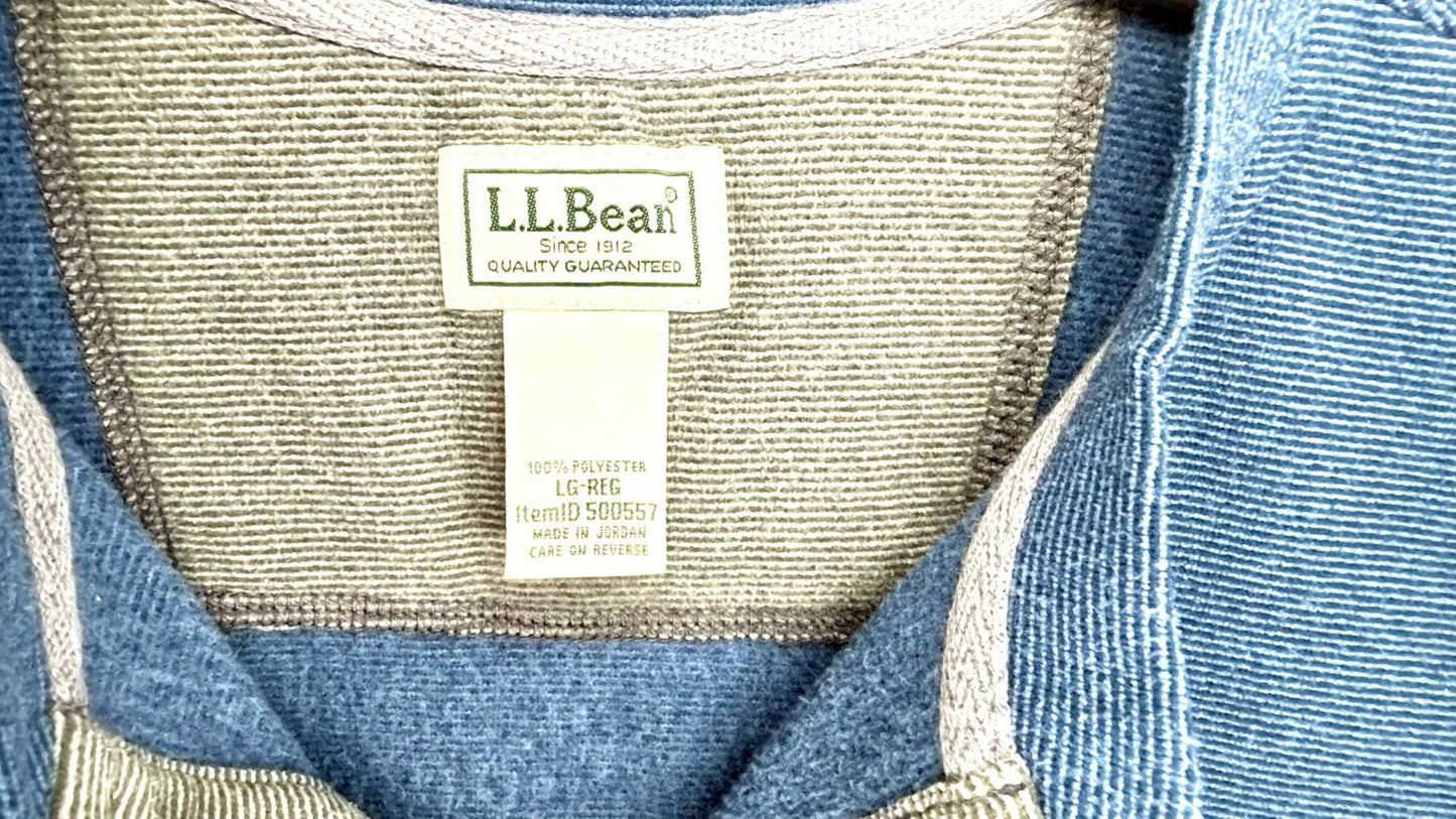 LL Bean Slightly Fitted Waffle Henley Blue Long Sleeve Thermal Shirt Large Reg