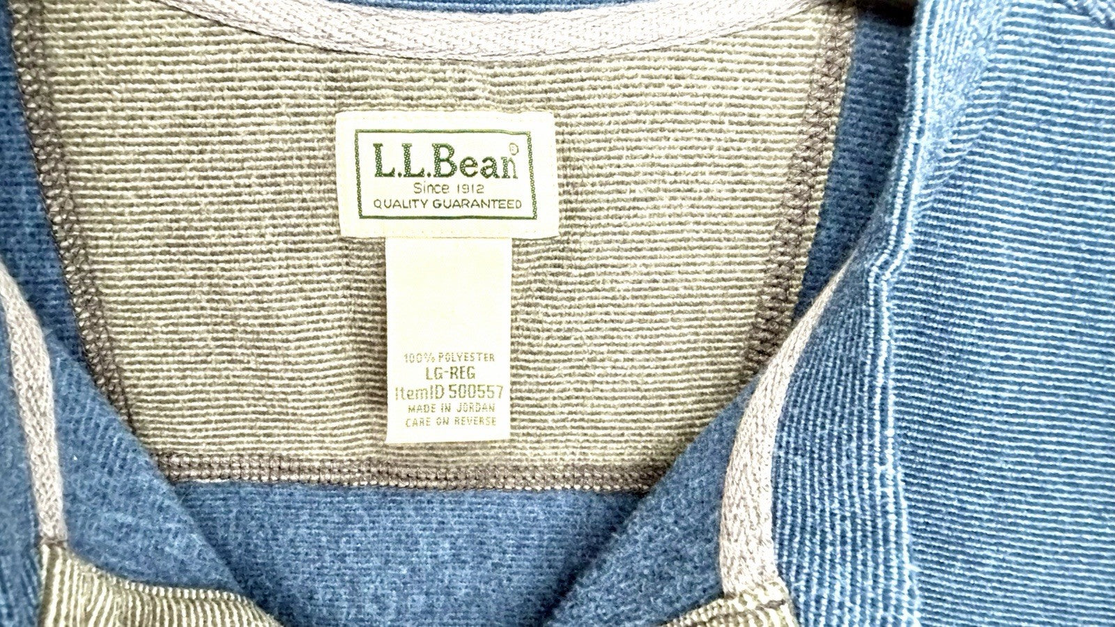 LL Bean Slightly Fitted Waffle Henley Blue Long Sleeve Thermal Shirt Large Reg