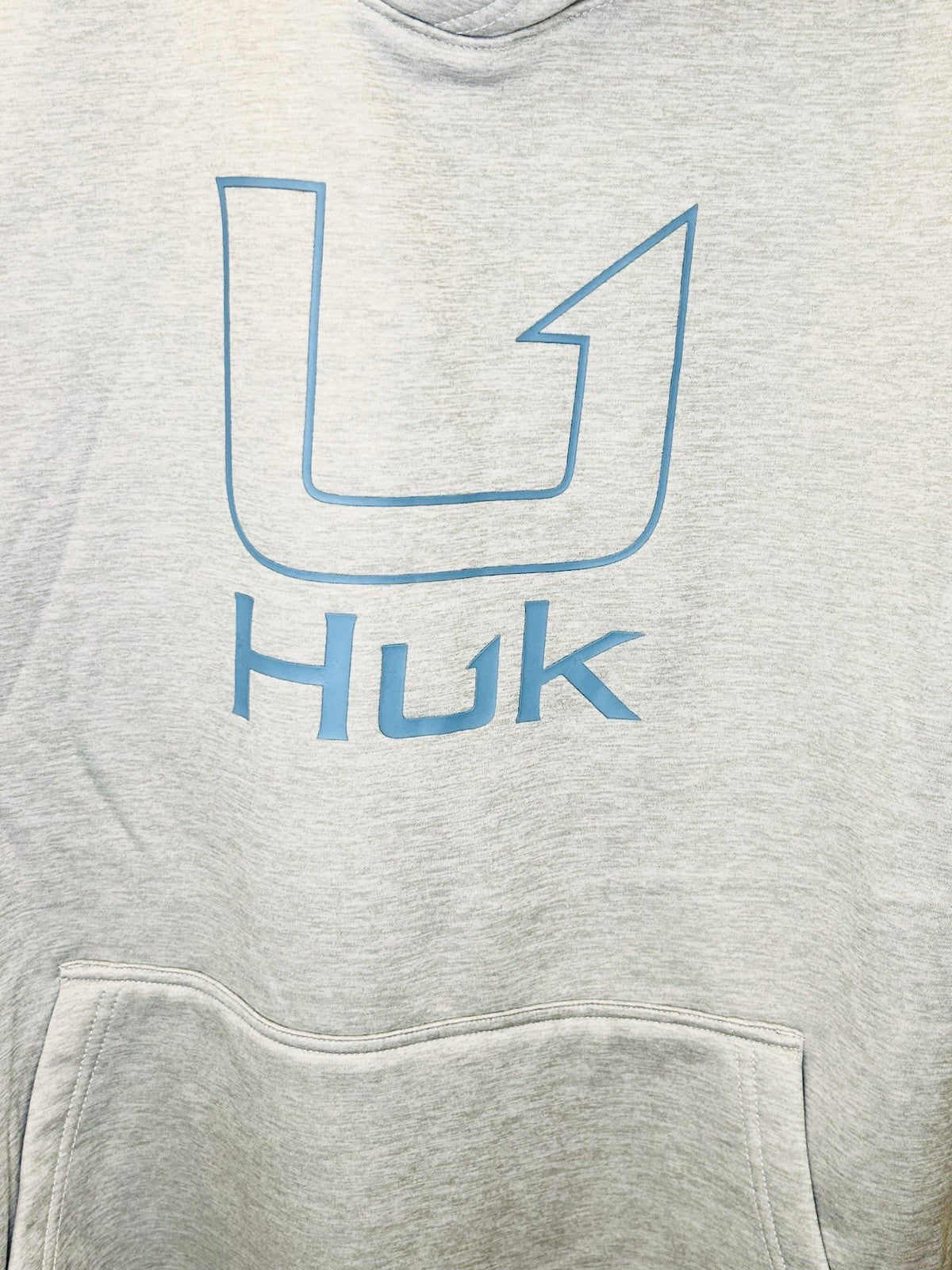 NWT Huk Coldfront+ Performance Logo Hoodie Men’s XL Grey/Light Blue Logo
