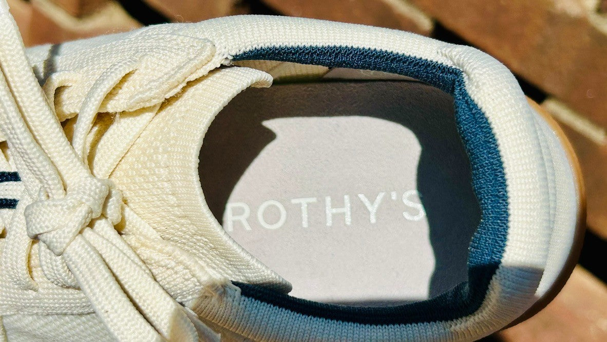 Rothys Men's RS01 Sneaker Size 7.5 Bone White Knit Lace Up Travel Shoe Casual
