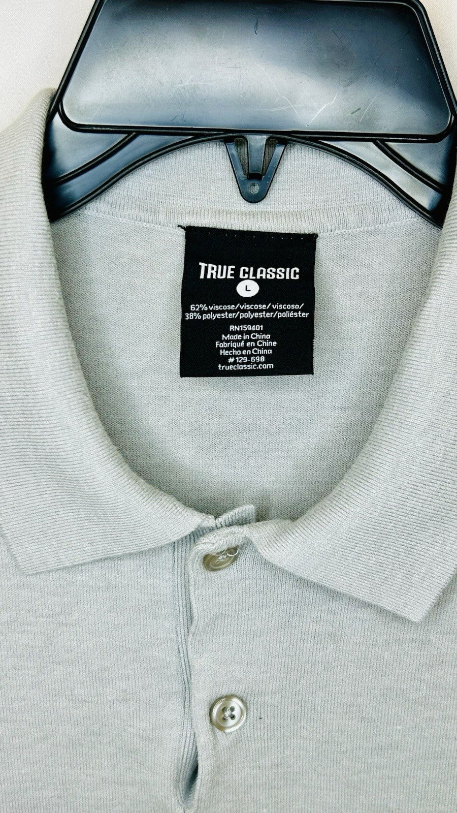 True Classic Men’s L Heather Gray Short Sleeve Ultra-Soft Fitted Classic Polo