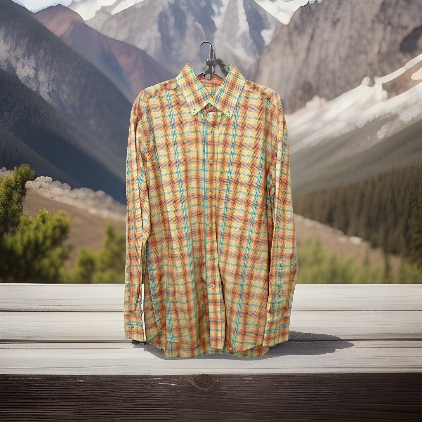 Alan Flusser Mens Long Sleeve Plaid Button Up Shirt Size S 100% Cotton