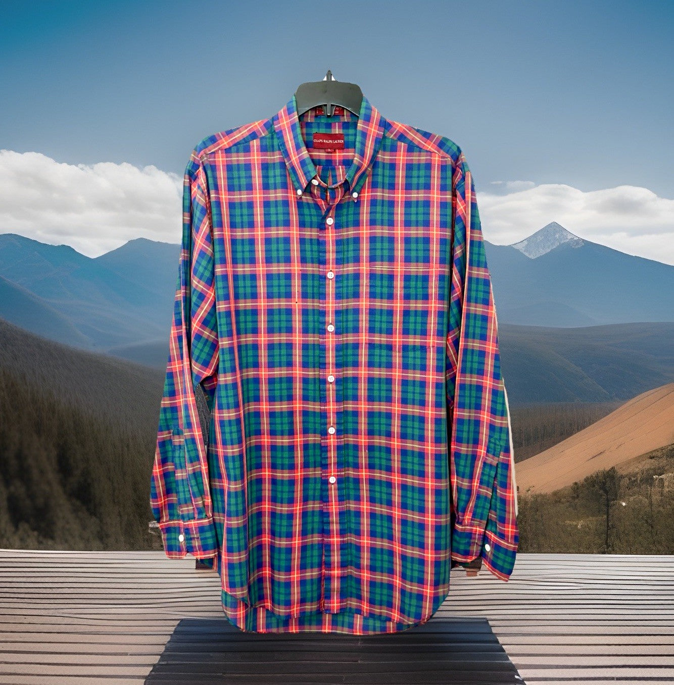 Vintage 90s Chaps Ralph Lauren Shirt Mens Large Red Green Plaid Button Down