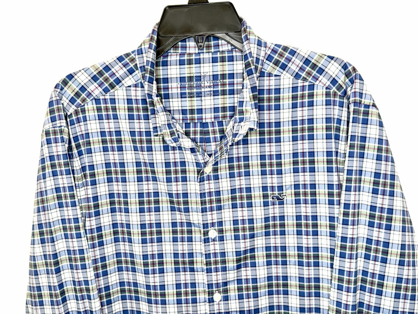 Vineyard Vines Whale Shirt Men Large L Classic Fit Performance Plaid Long Sleeve